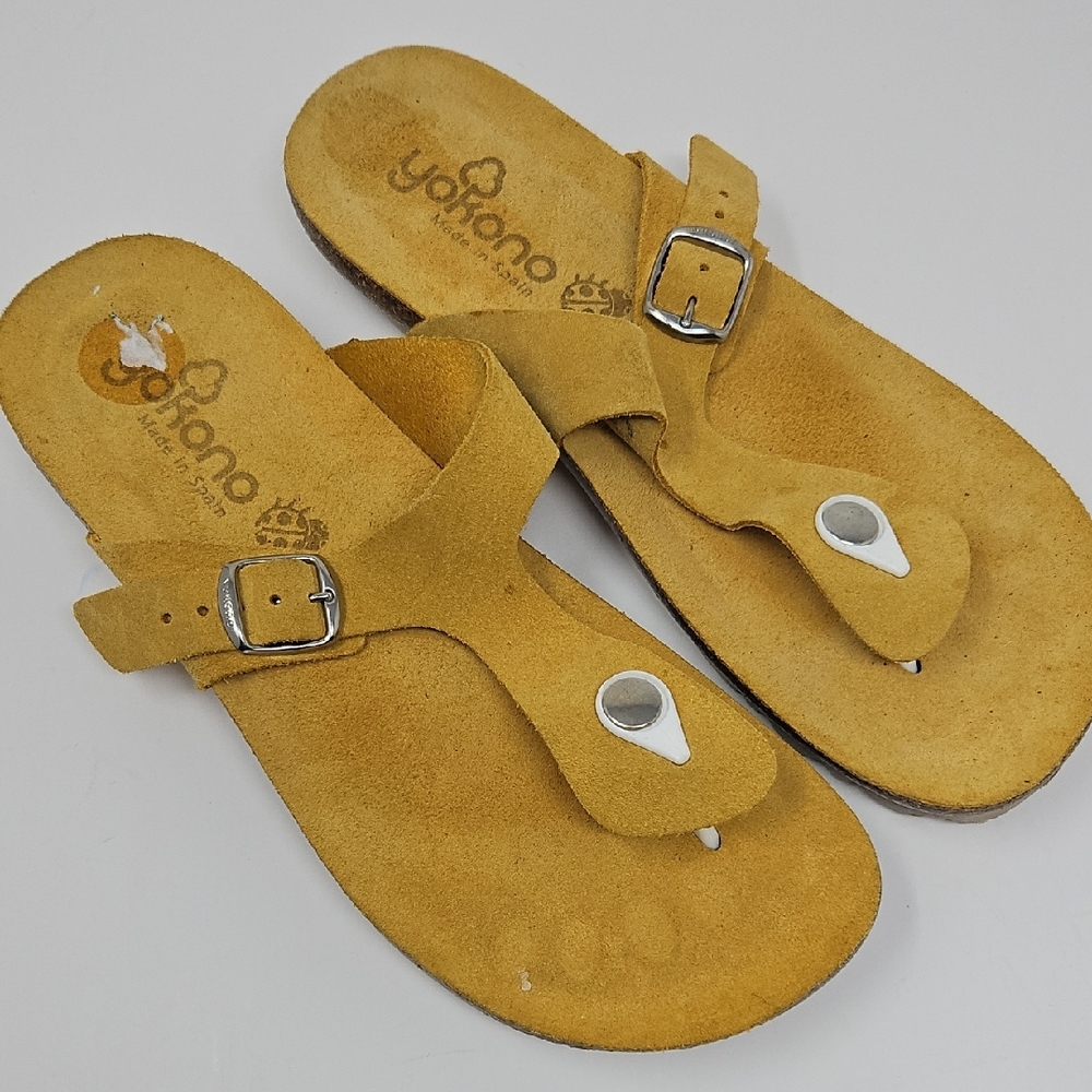 Yokono Yello Tan Suede Buckle Strap Sandals Made in Spain Womans 8